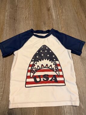 OshKosh B'gosh Navy, White & Red USA Shark Rashguard